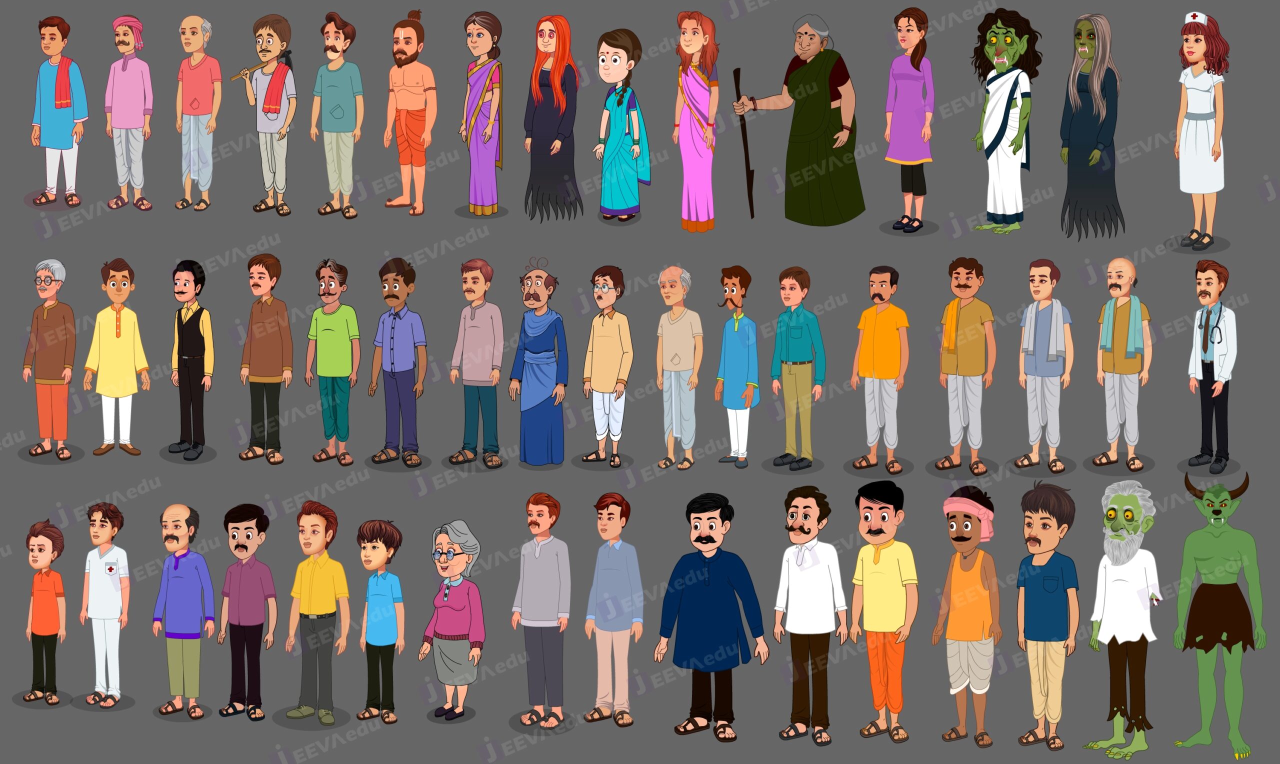 50 Cartoon Characters (Adobe Animate Cartoon Character Vector ) JCC01