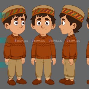 Village Boy Character 4 View JVBC4VCX1 (Adobe Animate Vector)