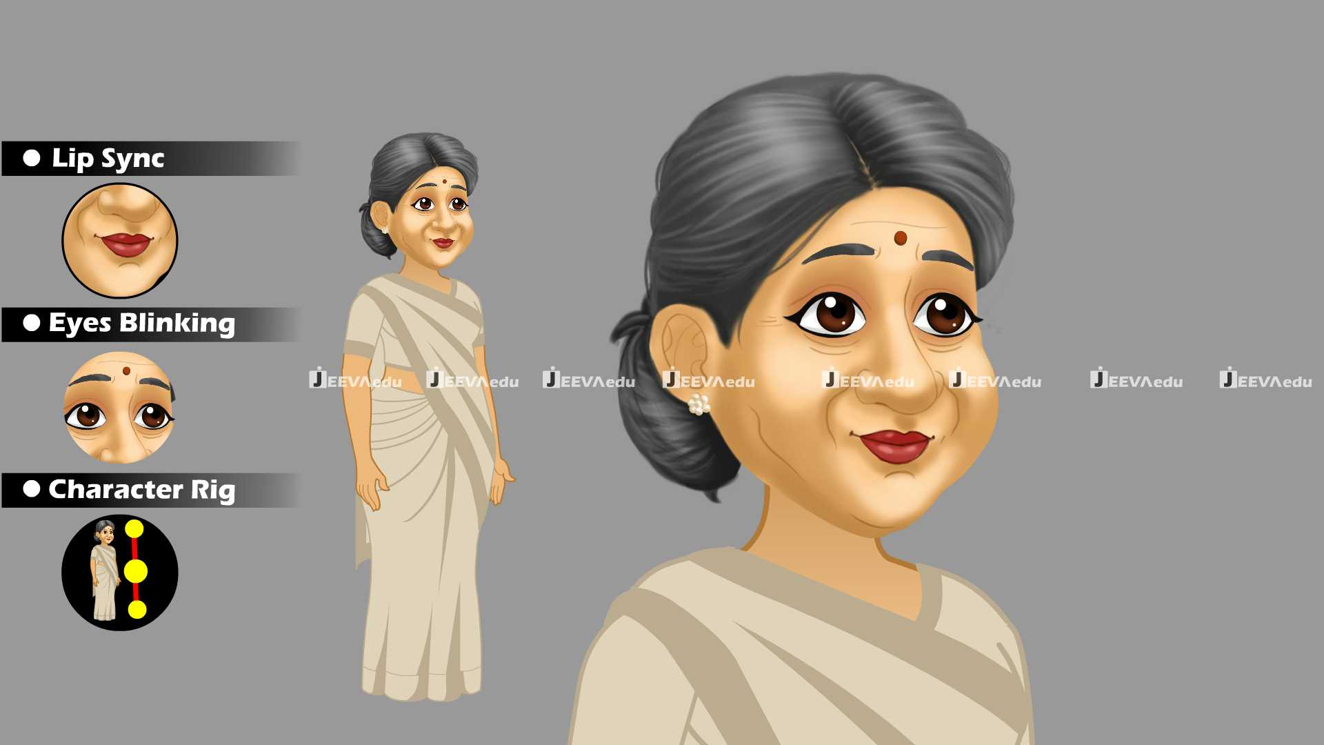 Indian Elderly Woman Cartoon Character JIEWCCZ8 (Animate Vector)