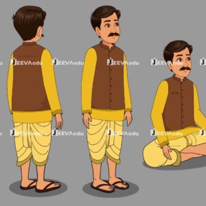 Indian Kurta Dhoti Man Cartoon Character JIKDMCC1 (Animate Vector)