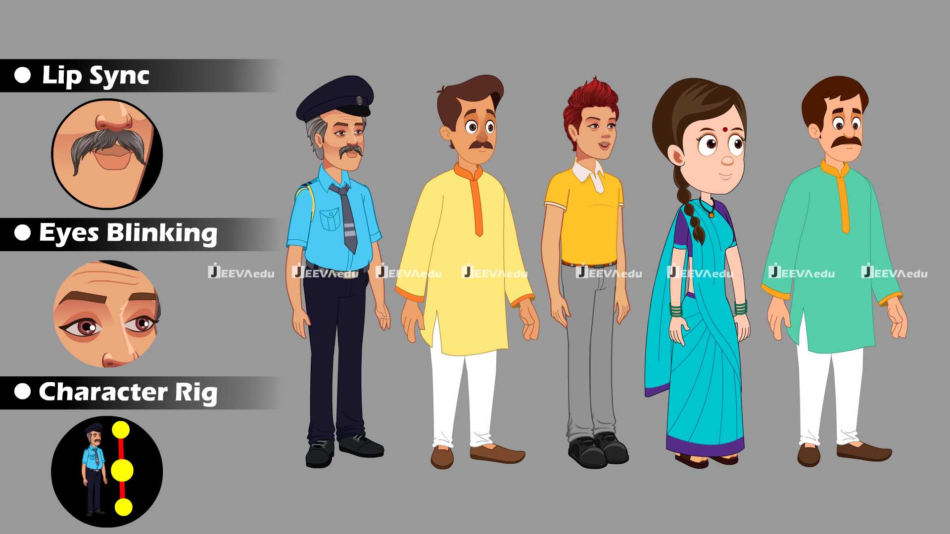 2D Indian Character Rig Bundle JICRBX3 (Adobe Animate Vector)