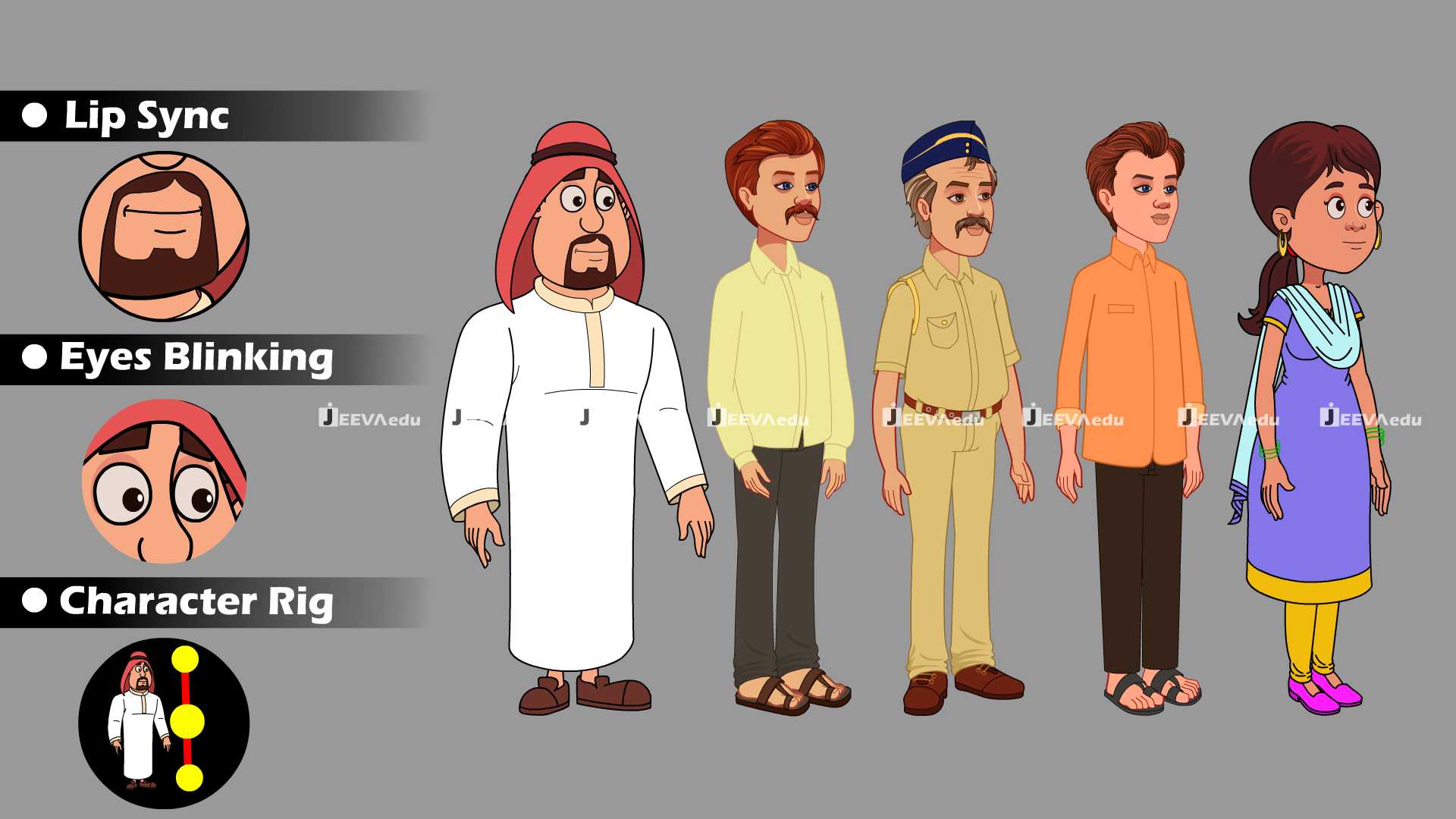 5 Cartoon Character Rig Bundle JCCRBX2 (Adobe Animate Vector)