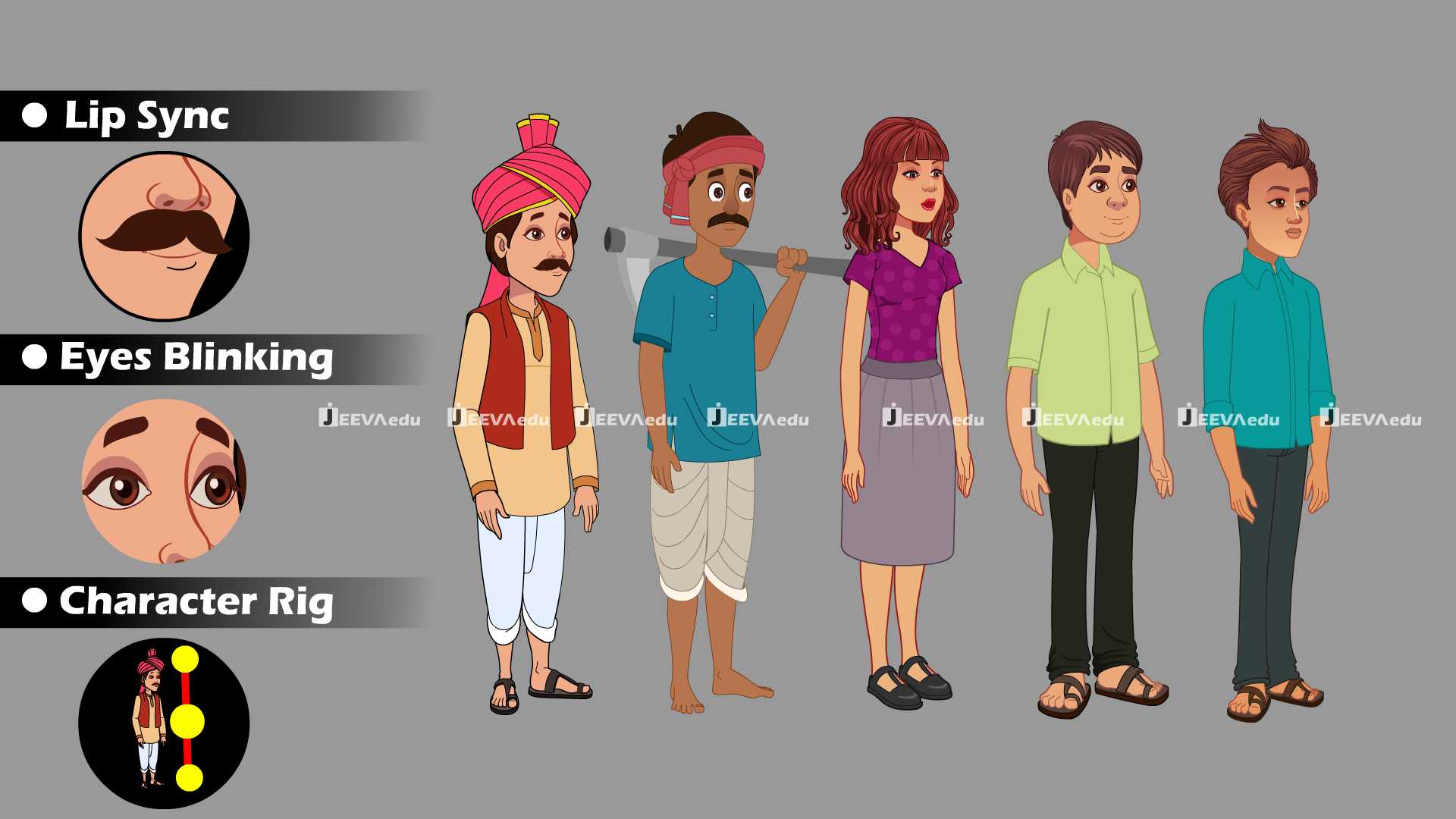 Indian Cartoon People Pack JICPPX4 (Adobe Animate Vector)