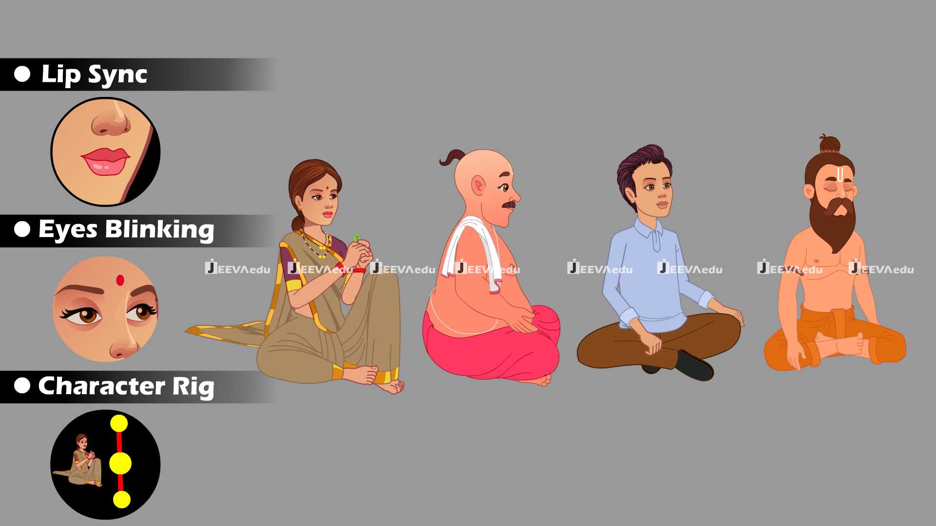 Sitting Pose Cartoon Characters JSPCCX1 (Adobe Animate Vector)